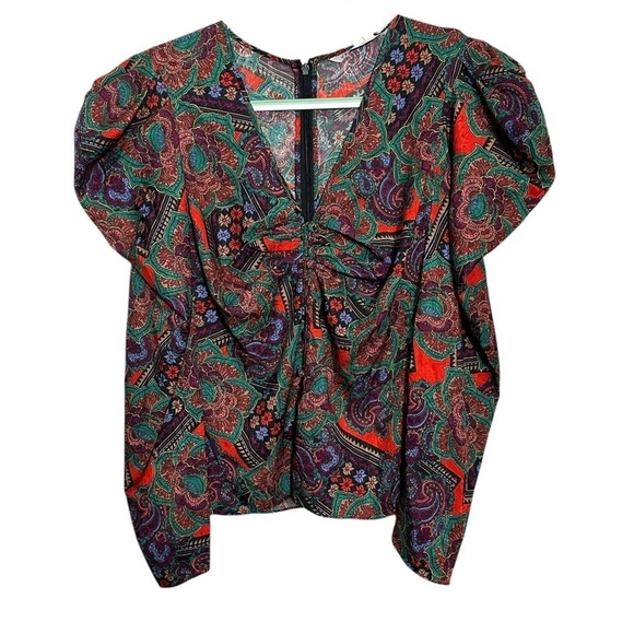 Veronica Beard Simmons Puff Sleeve Silk Blend Top - Picture 2 of 14